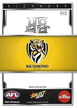 2018 Select AFL Club Team Sets - Richmond Tigers #R45 Liam Baker Back